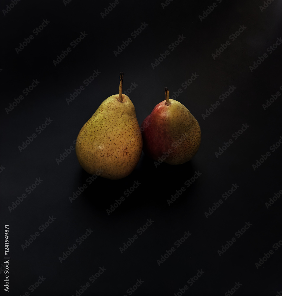 Striking Duo, Pears with Vibrant Hues on Black
Striking Duo, Pears with Vibrant Hues on Black