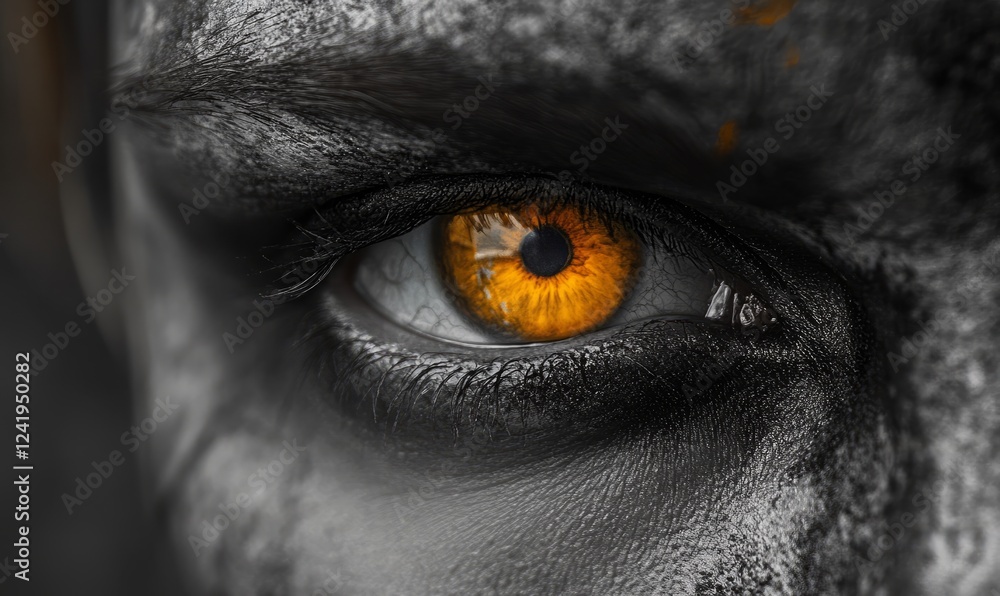 Obraz premium Close-up of eye with vibrant orange iris, detailed.