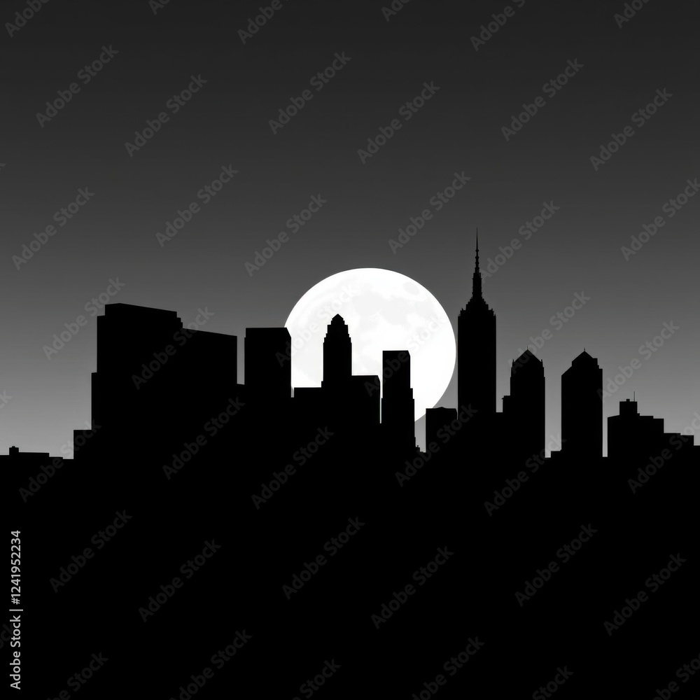 Naklejka premium Silhouetted city skyline at sunset with wind turbines silhouetted skyline cityscape architecture illustration building city vector