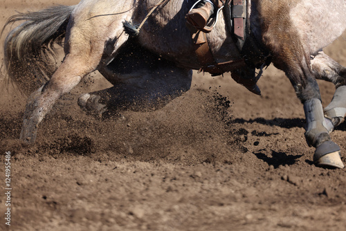Great actions close up photo of a barrel racing horse.