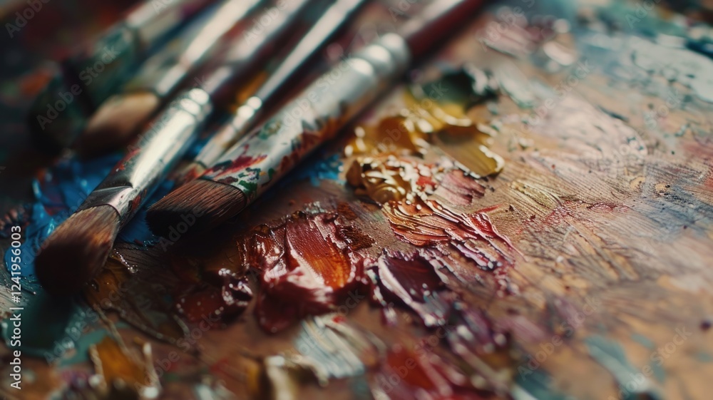 Naklejka premium Celebrating creativity with paintbrushes and palette on artist day