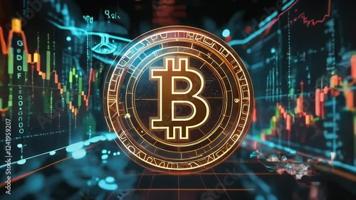 loop video circuit virtual new currency design record neon business bitcoin crypto concept digital finance electronic hits mining money trade blockchain illustration background coin banner