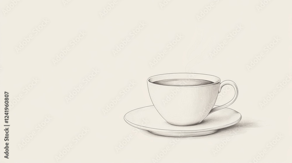 Obraz premium Sketch of coffee cup on saucer, simple background, for menu design
