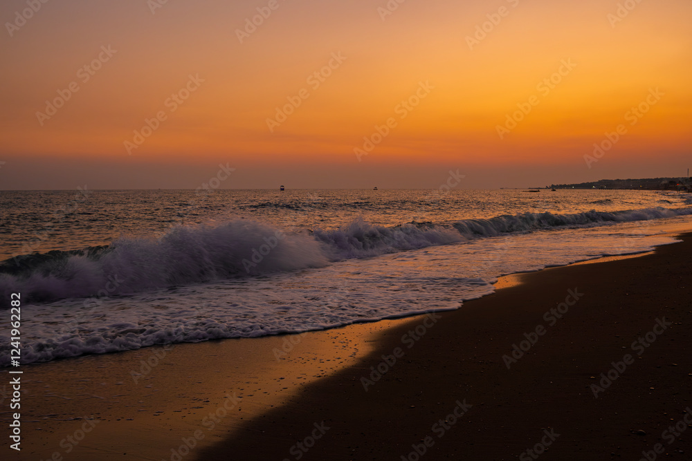 custom made wallpaper toronto digitalPhoto of a wave at an orange sunset on the beach of Turkey