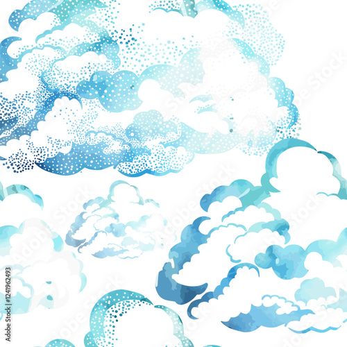 Clouds watercolor seamless background. hand drawn. Not AI, Vector illustration