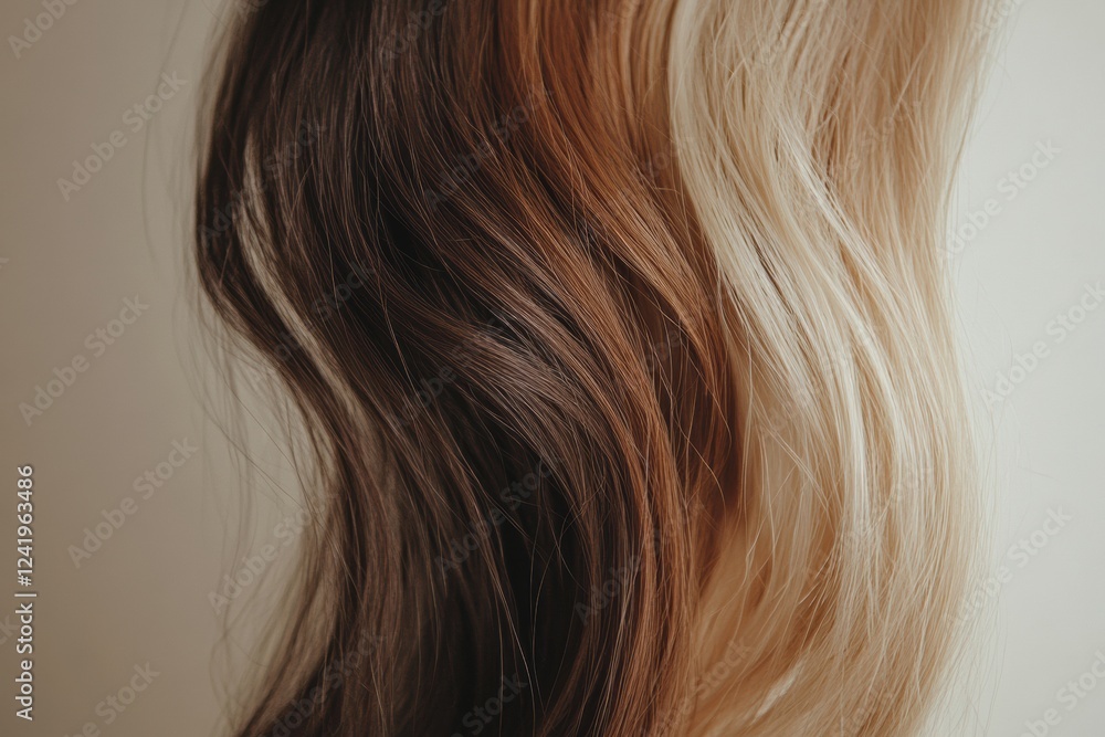 Fototapeta premium Comparison of damaged, dull hair strands and shiny, healthy hair strands in natural lighting. Generative AI