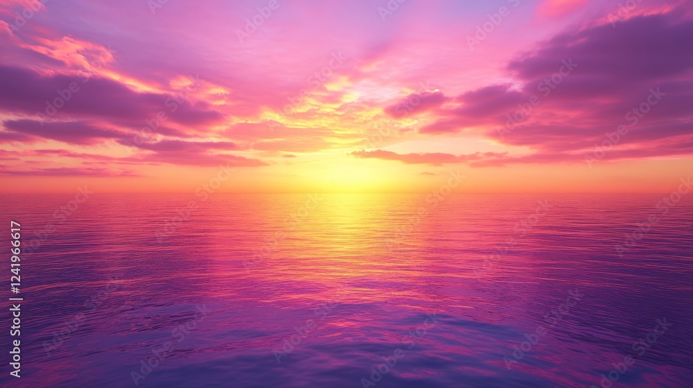 Fototapeta premium Serene Sunset Over Calm Ocean Waters with Vibrant Color Palette