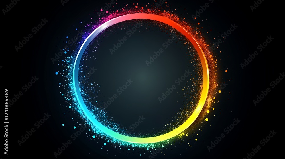 Fototapeta premium Rainbow circle light, dark background, abstract design