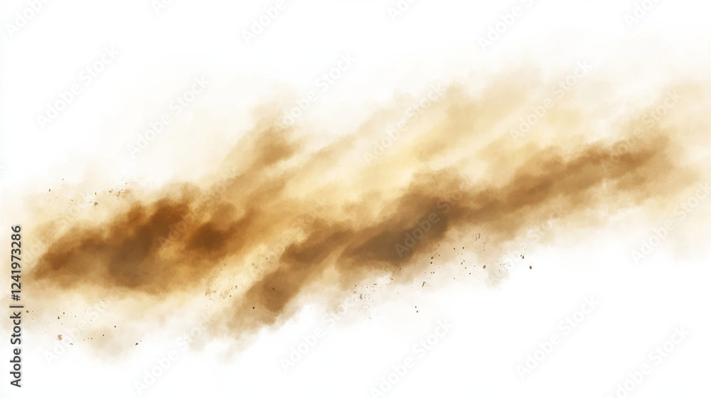 Realistic dust clouds are isolated against a white background, depicting a sandstorm with polluted, dirty brown air and smog. This vector illustration captures the effect in detail Realistic dust clouds are isolated against a white background, depicting a sandstorm with polluted, dirty brown air and smog. This vector illustration captures the effect in detail