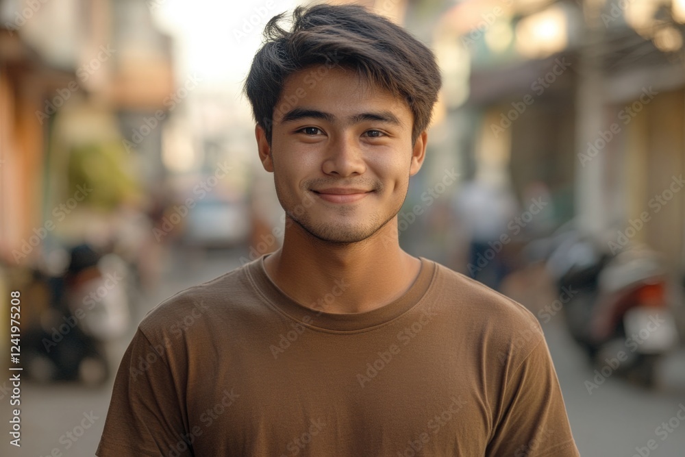 Fototapeta premium Young Thai Man Smiling on Street