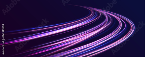 Acceleration speed motion on night road. Laser beams luminous abstract sparkling isolated on a transparent background. Magic moving fast speed police lines.	