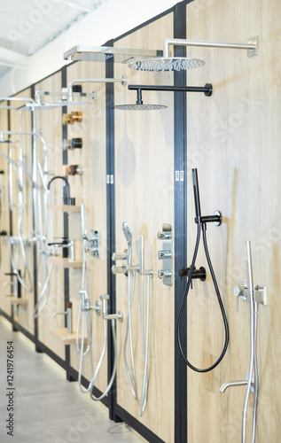 Samples of construction materials in the showroom of a hardware store