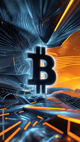 illustration of blockchain technology set against a mesmerizing background that graduates from deep black to vibrant orange hues