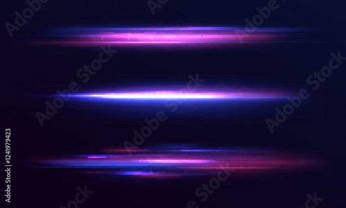 Abstract fire flare traces, glowing neon red and blue lines, and particle motion effects combined with laser beams and soft horizontal neon lines create a striking design full of dynamic energy.	