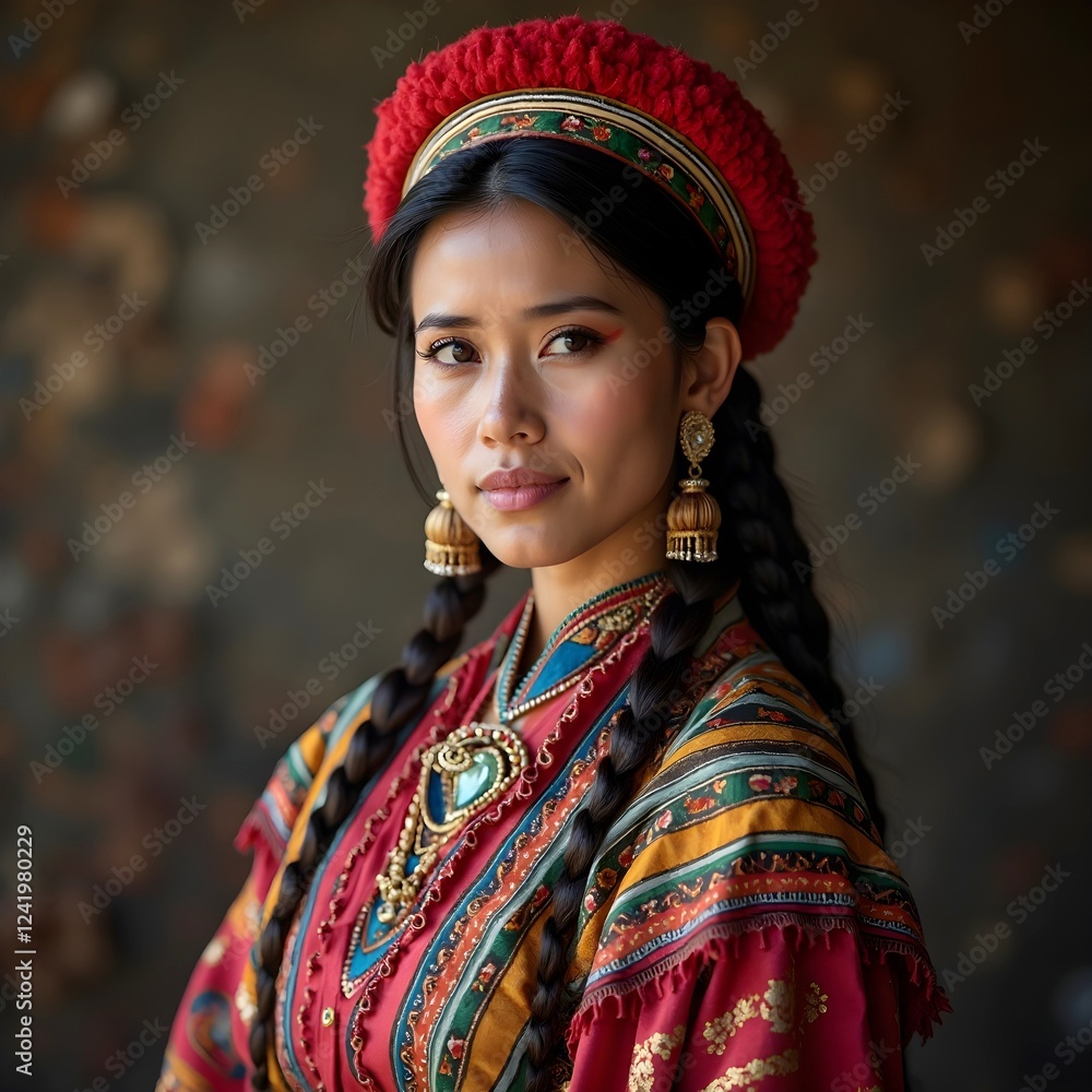 Fototapeta premium Portrait of a peruvian woman in traditional clothes.