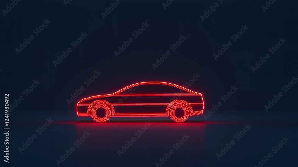 A glowing red outline of a car against a dark background, showcasing a modern and sleek design in a minimalist style. A glowing red outline of a car against a dark background, showcasing a modern and sleek design in a minimalist style.