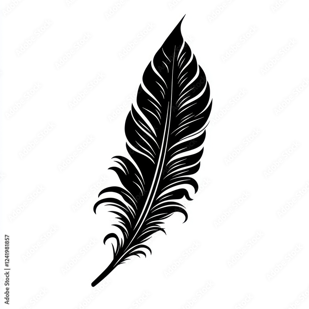 Obraz premium Elegant Black Feather Silhouette on White Background