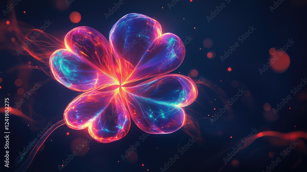 Stunning Vibrant Neon Clover Illustration - Glowing Lines Against a Dark Background Creating a Captivating Digital Aesthetic Stunning Vibrant Neon Clover Illustration - Glowing Lines Against a Dark Background Creating a Captivating Digital Aesthetic