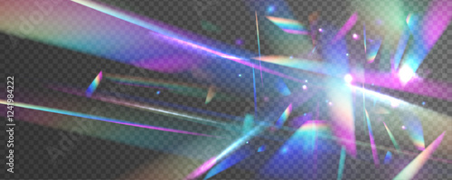 Rainbow crystal light leak flare reflection effect vector illustration. Transparent light refraction pattern for adding effects to backgrounds and objects. 