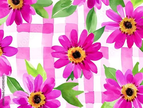 Charming Pink Gingham Watercolor Pattern