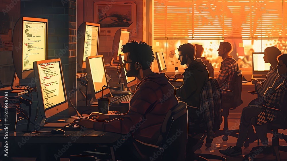 several people sitting at a desk concentrating on the computer in a cyber several people sitting at a desk concentrating on the computer in a cyber