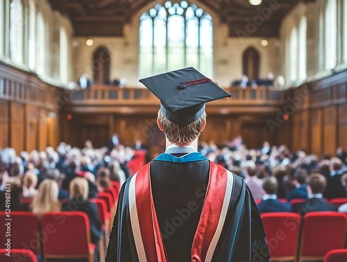 Proud Graduate in Traditional Gown at Formal Hall photo