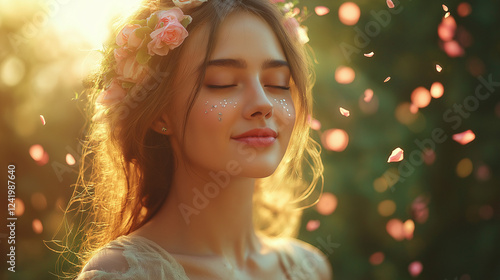 Beautiful woman in spring garden