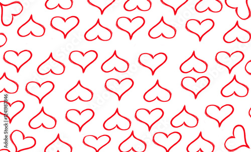Hand drawing red hollow hearts on white background,flat illustration work