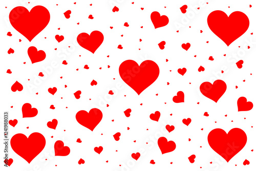 Red hearts of different sizes isolated on white surface.Illustration work