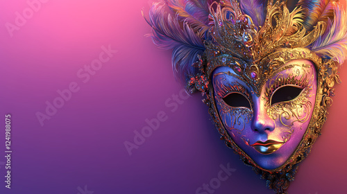 Wallpaper Mural Venetian carnival mask isolated on gradient purple and gold background. Mask & Disguise Themes. Illustration Torontodigital.ca