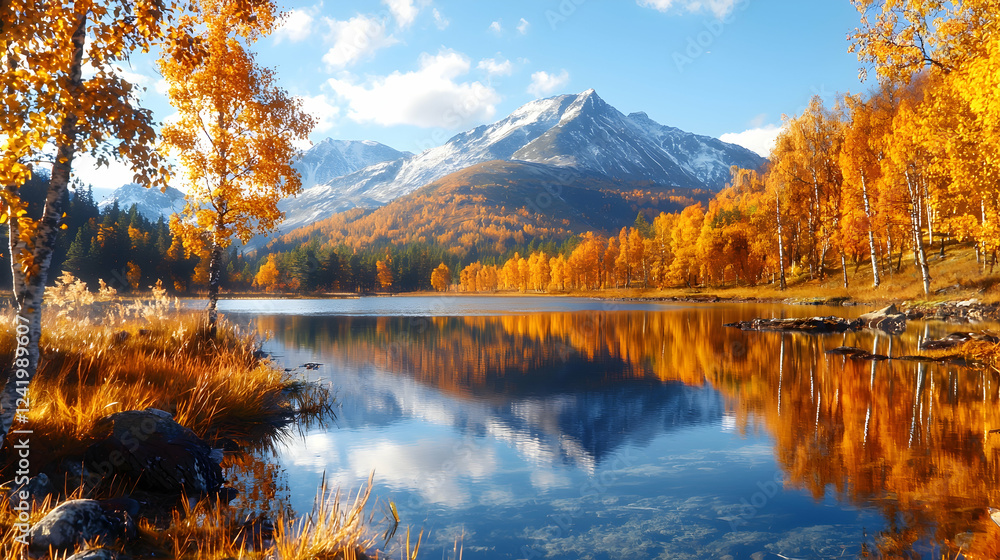 Autumn lake reflecting mountains Autumn lake reflecting mountains