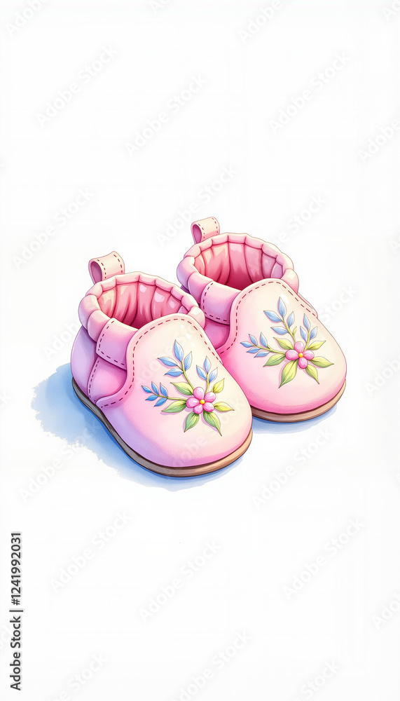 Delicate pink baby shoes with floral embroidery, soft comfort Delicate pink baby shoes with floral embroidery, soft comfort
