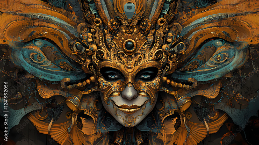 Elaborate illustration of a mardi gras mask with gold and bronze. Mask & Disguise Themes. Illustration Elaborate illustration of a mardi gras mask with gold and bronze. Mask & Disguise Themes. Illustration