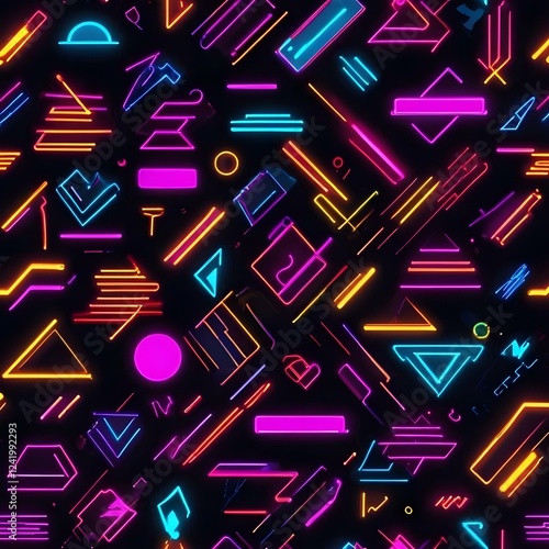 80s Neon Textures on Black Classic retro futuristic