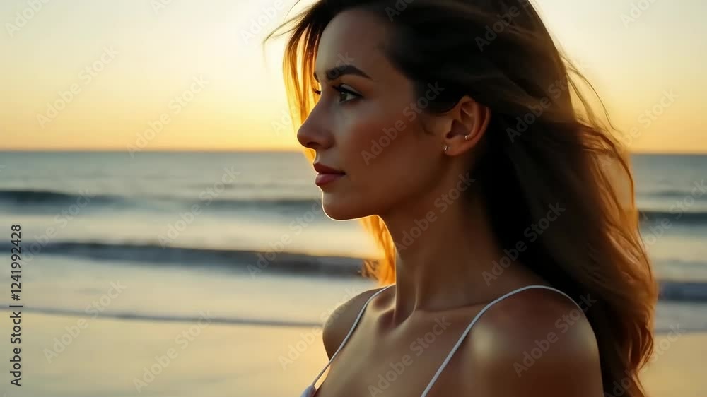 Capturing serene moments at sunset by the ocean with a thoughtful young woman enjoying the beauty of nature Capturing serene moments at sunset by the ocean with a thoughtful young woman enjoying the beauty of nature
