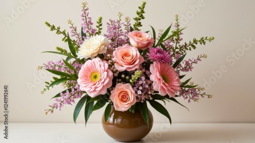 Wallpaper Mural Elegant floral arrangement with pink roses and gerbera daisies in vase on table Torontodigital.ca