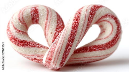 Heart-shaped candy cane swirls on white photo