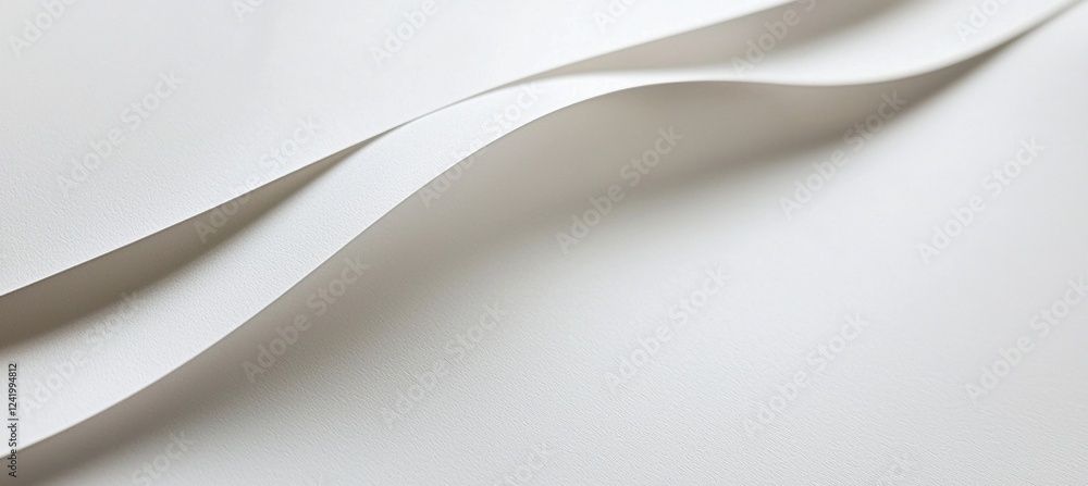 Obraz premium Smooth white paper sheets creating elegant, abstract waves form a clean and minimalist backdrop, offering a soft, delicate texture that enhances modern design aesthetics