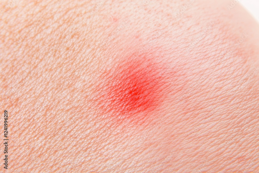 Fototapeta premium Close-up of irritated skin showing redness and inflammation, possibly indicating an allergic reaction or other skin condition requiring medical attention