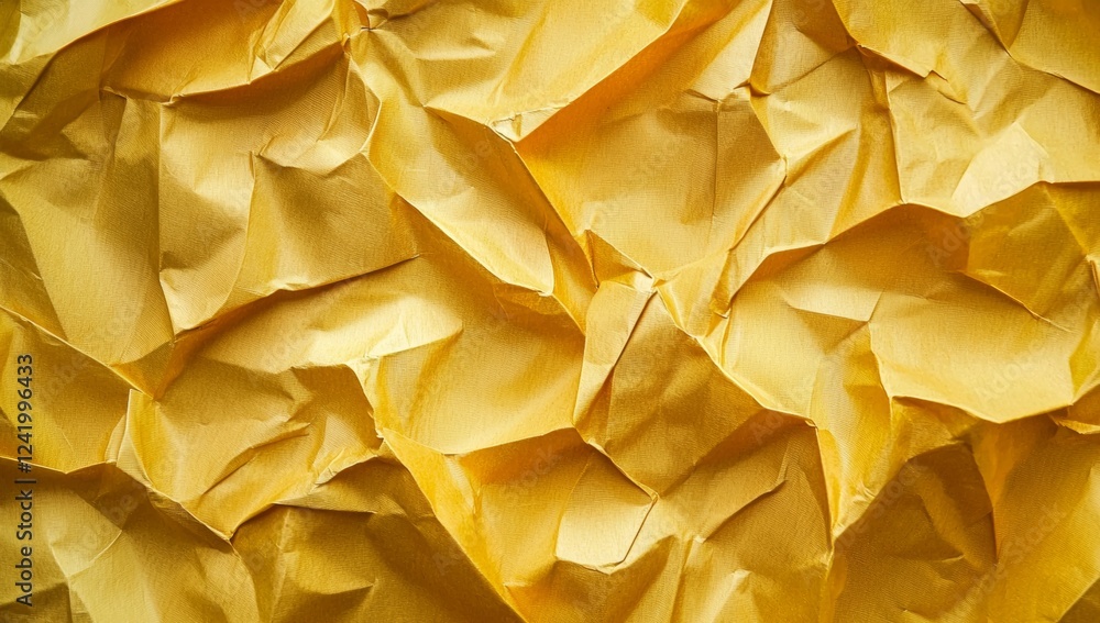 Close-up view of crumpled yellow paper showcasing a textured surface, ideal for design projects seeking a unique and visually appealing background Close-up view of crumpled yellow paper showcasing a textured surface, ideal for design projects seeking a unique and visually appealing background