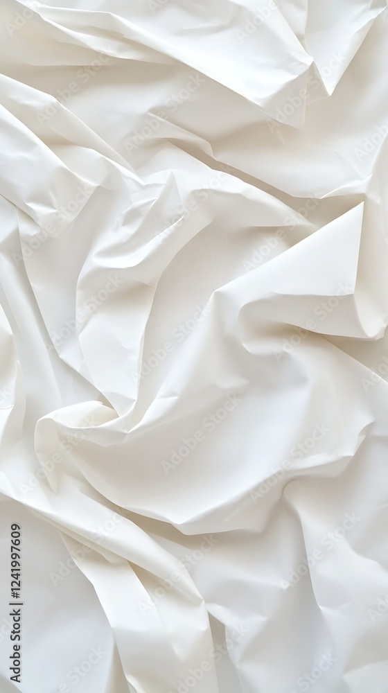 Close-Up of White Crumpled Paper with Wrinkled Texture Close-Up of White Crumpled Paper with Wrinkled Texture