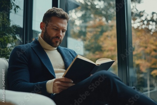 young man reading a book