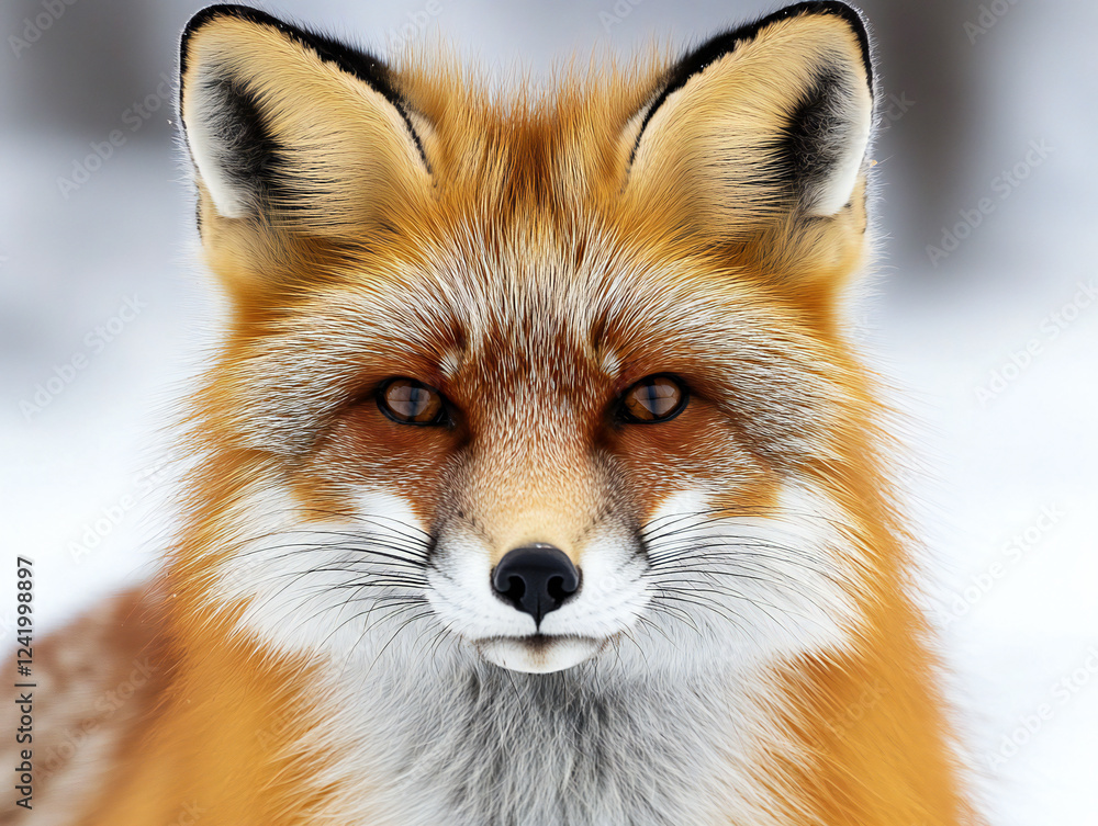 Close-up portrait of a fox, highlighting its sharp features, expressive eyes, and vibrant fur coat. Close-up portrait of a fox, highlighting its sharp features, expressive eyes, and vibrant fur coat.