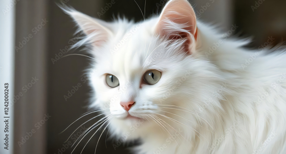 closeup of beautiful Turkish Angora white cat closeup of beautiful Turkish Angora white cat
