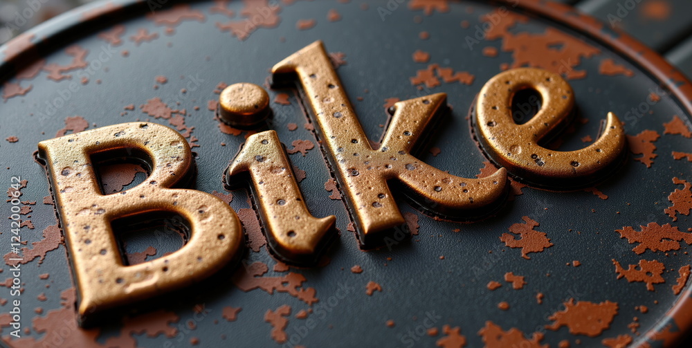 Rusty bike sign with textured lettering