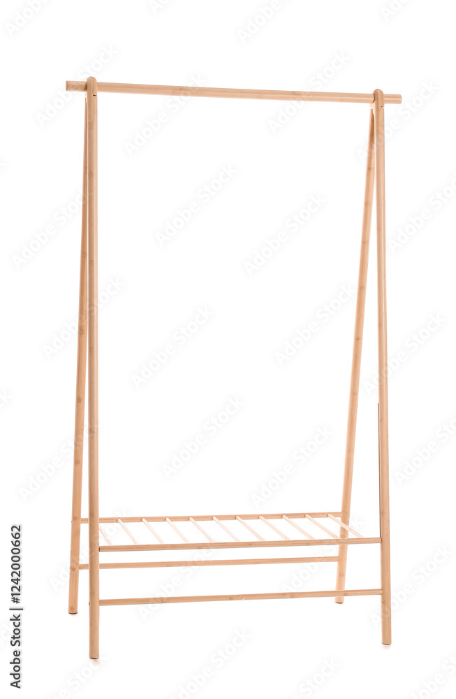 Wooden rack with stand for shoes on white background Wooden rack with stand for shoes on white background