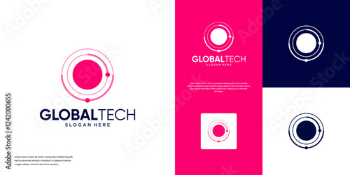 planetary orbit abstract logo, modern technology symbol, digital services, vector graphic illustration.
