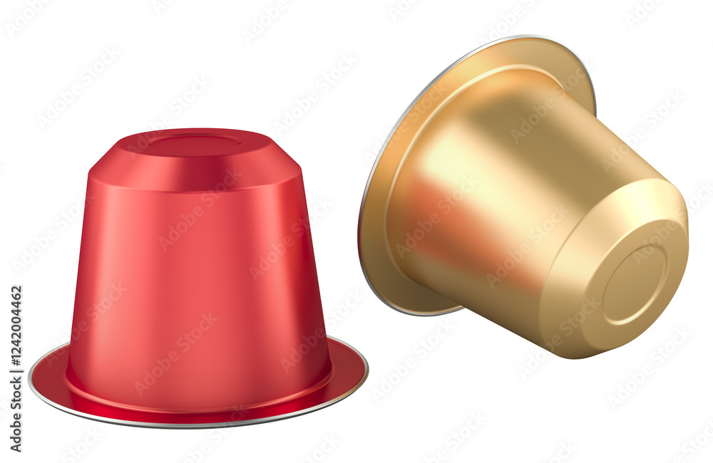 Single-serve coffee containers. Coffee capsules pods for coffee machine. 3D rendering isolated on transparent background Single-serve coffee containers. Coffee capsules pods for coffee machine. 3D rendering isolated on transparent background