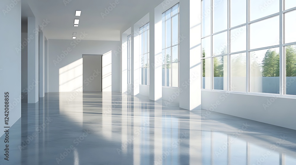 Sunlit Modern Office Corridor Sunlit Modern Office Corridor