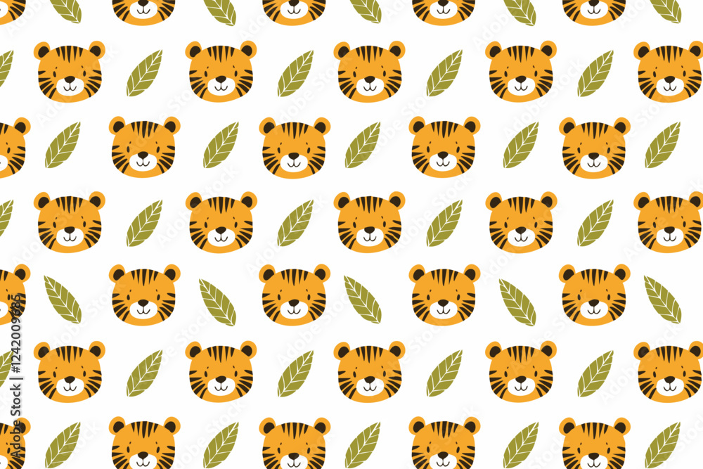 Fototapeta premium Cute tiger seamless pattern background illustration